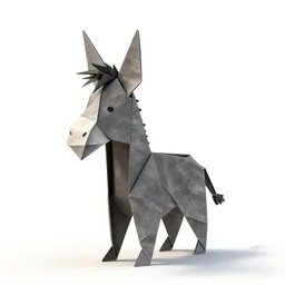 origami donkey, stylized pixar-style 3d render, full body, isolated on a pure white background, centered, entire subject in frame, sharp focus, soft studio lighting