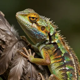 extreme close up lizard, feathers, d & d, fantasy, greg rutkowski, alphonse mucha, 4 k, artstation, artgerm