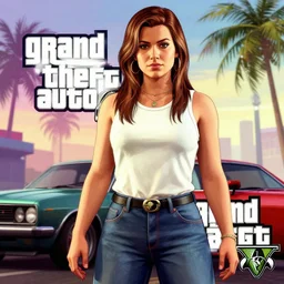 Elizabeth Fraser in Grand Theft Auto 5 cover art, epic, 4k resolution, extremely detailed, very sharp, artstation, digital art, vibrant,