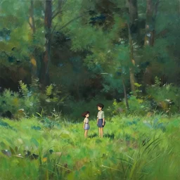 a photograph of a small grassland nestled in a forest, maximalist style, soft edges, finely detailed oil painting, impasto brush strokes, soft light, 8 k, dramatic composition, studio lighting, sharp focus, octane render, masterpiece, by makoto shinkai and akira toriyama and hayao miyazaki and bob ross