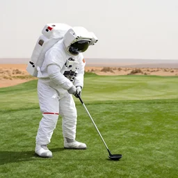 nasa photograph of an astronaut playing golf on a lush green golf course on mars, photorealistic, 4 k