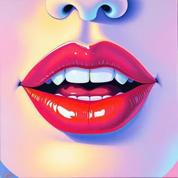 illustration lips by shusei nagaoka kaws, david rudnick, airbrush on canvas, pastell colors, cell shaded