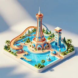 waterpark world; happy vibes; axonometric infographic