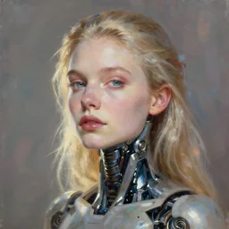 cyborg, beautiful, concept art oil painting, portrait ethereal by jama jurabaev, greg rutkowski extremely detailed, brush hard, artstation, soft light