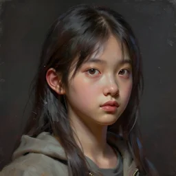 clothed, worksafe. cgsociety, by wlop, ilya kuvshinov, krenz cushart, greg rutkowski, trending on artstation. zbrush sculpt, octane, maya, houdini, vfx. close - up face of a cute young japanese filipino girl. oil painting, large brush strokes. cinematic dramatic atmosphere, sharp focus, soft volumetric studio lighting.