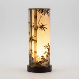 bamboo genie lamp, studio product photography, isolated on a pure white background, centered, entire object in frame, sharp focus, soft studio lighting