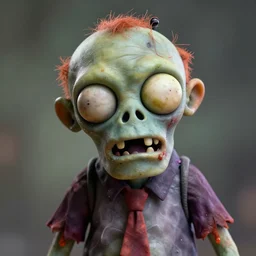 a macro photo of a happy zombie,