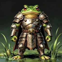 humanoid toad warrior, wearing armour, swamp, symmetrical, highly detailed, digital art, sharp focus, trending on art station, kentaro miura manga art style