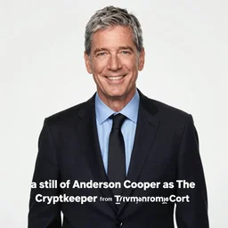 “a still of Anderson Cooper as The Cryptkeeper from Tales From the Crypt”