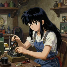 prompt : ragnarok online portrait soft light painted by james jean and katsuhiro otomo and erik jones, inspired by akira anime, low fantasy, a young tinker girl working on a device in her workshop, workshop in the background, intricate oil painting, high detail illustration, sharp high detail, manga and anime 1 9 9 9