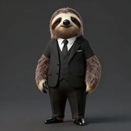 full body portrait of anthropomorphic sloth in formalwear : : debonair, gq, noir : : digital art, concept art, digital illustration, photorealism, hyperreal