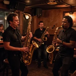 birds playing jazz in a chill jazz club