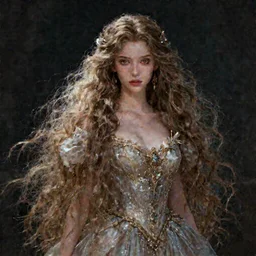 portrait of a princess with long hairs in a dress, highly detailed, dramatic, fantasy concept art by terry wei, OWL Studio and J.Dickenson, trending on Artstation, Pinterest