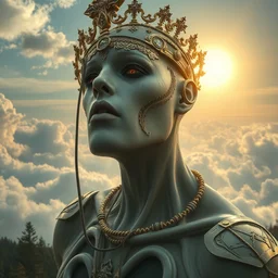 masterpiece ultrarealistic ultradetailed stefan gesell medium shot cyborg of slime catholic veiled, cyberpunk in the funny big lake the sky sun over beautiful clouds at the forests intricate, elegant, dramatic lighting, greg rutkowski, immerse,, special effects makeup, maximalist, glittering, gold, ivory, hyperreal, golden ratio,