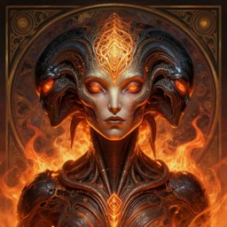 symmetry!! portrait ofobsidian fire alien in the style of horizon zero dawn, machine face, intricate, elegant, highly detailed, digital painting, artstation, concept art, smooth, sharp focus, illustration, art by artgerm and greg rutkowski and alphonse mucha, 8 k