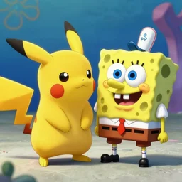 pikachu meeting spongebob, 8K, high detailed
