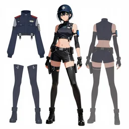 a female anime cyberpunk dream police detective, character concept exploration, concept art, inspired by ergo proxy, clear outfit design, techwear, trending on artstation, clear shapes, clean edges