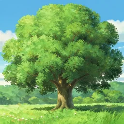 landscape with a grand green tree, makoto shinkai