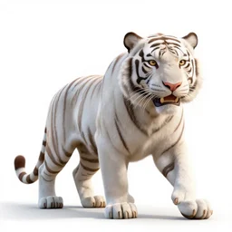 white tiger, stylized pixar-style 3d render, full body, isolated on a pure white background, centered, entire subject in frame, sharp focus, soft studio lighting
