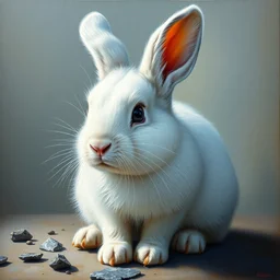 cute white dwarf rabbit, 4 k oil on linen by wlop, artgerm, andrei riabovitchev, nuri iyem, james gurney, james jean, greg rutkowski, highly detailed, soft lighting 8 k resolution
