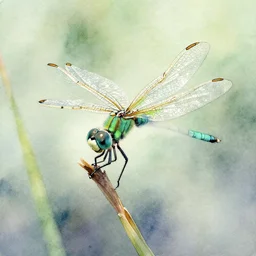 watercolor painting of sea green dragonfly, art by hans dahl and jesper ejsing