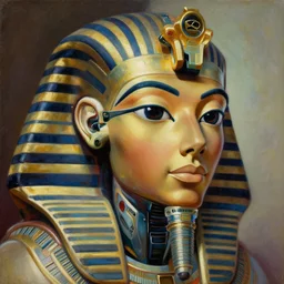 a beautiful painting cyberpunk robot queen of egypt face, by salvador dali realistic oil painting