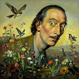 'Life from death' An aesthetic horror mate painting depicting 'A slaughterhouse with plants and flowers growing all over it, birds and insects flying all around it' by Salvador Dali, Trending on cgsociety artstation, 8k, masterpiece, cinematic lighting, highly detailed, vibrant colors.