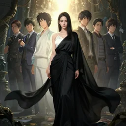 half white half japanese portrait of a beautiful woman wearing long flowing black draped fabric, realistic, unreal engine, fantasy art by greg rutowski, loish, rhads, ferdinand knab, makoto shinkai and lois van baarle, ilya kuvshinov, rossdraws, tom bagshaw, global illumination, radiant light, detailed and intricate environment