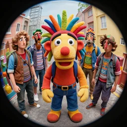 colorful puppet, greg rutkowski, zabrocki, karlkka, jayison devadas, trending on artstation, 8 k, ultra wide angle, zenith view, pincushion lens effect