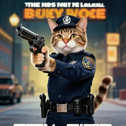 poster for an 8 0 s action buddy cop film where the main character is a cat holding a gun