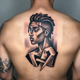 a person with a tattoo on their back, wiz khalifa, pittsburgh steelers, a tattoo by joze ciuha, trending on instagram, cubism, tattoo, clean, intricate