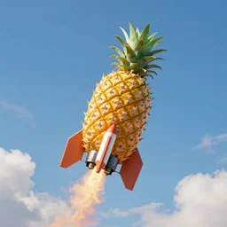 a pineapple rocket crosses the skies, 3 d octane render, artstation, edu souza