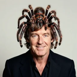 paul mccartney wearing a hairy tarantula as a hat, grinning, professional studio photograph, 4 k