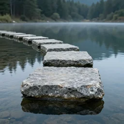 Stepping stone on a glass lake. Beautiful macro photography. 4K HD Wallpaper. Premium Prints Available