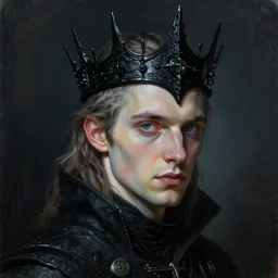 the portrait of hunter schafer in black wax crown by roberto ferri, dark fantasy, witcher, very detailed oil painting, masterpiece, 8 k