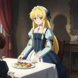 cirno from touhou preparing the home for guests for dinner, renaissance style, dark shadows
