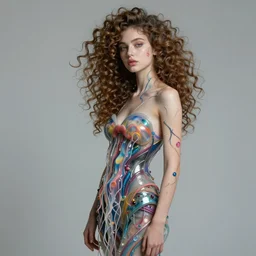 Vass Roland cover art arms lips future bass girl un wrapped statue bust curls of hair petite!!!!!! lush side view body photography model full body!!! curly!!!!! jellyfish lips art contrast vibrant futuristic fabric skin jellyfish material metal veins!!!!! style of Jonathan Zawada, Thisset colours simple background objective