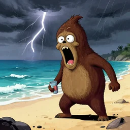 the munch scream on a beach during a thunderstorm, comic art