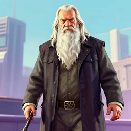 Gandalf in GTA 6, cover art by Stephen Bliss, artstation, no text