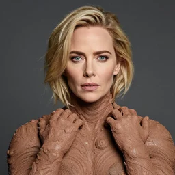 portrait of seamless mixture of emila clarke's head and clayface's clay body, perfect hands, blond hair, david hamilton photography