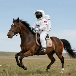 a! horse! riding on a cosmonaut photorealistic