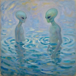 water wave flow alien by karel thole and claude monet, oil on canvas ✨