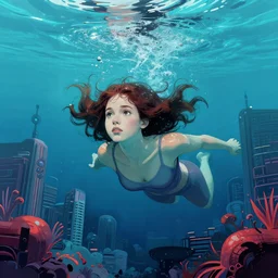 a girl under water by artstation, comic, artfol, artslant artbox, cgsociety, gfxartist, artful, zatista, artpal, instagram, blendernation, frank stella, beeple, giger, kopera, zawadzki, synth - wave, hyperrealism, futurism 4 k