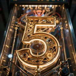 the number five in the style of pinball machine, intricate detail cinematic composition sensual lighting, backlit