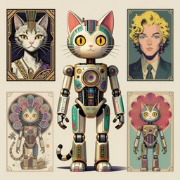 Cat robot, art deco design, by Mandy Jurgens and Warhol, Ernst Haeckel, James Jean, artstation, concept art