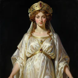 body portrait of beautiful roman pincess wearing a flowing silk robe, wearing an ornate ancient headress, by terry o'neill intricate, elegant, highly detailed, digital painting, artstation, concept art, smooth, sharp focus, bold lighting, deep colors, dark background, illustration, art by artgerm and greg rutkowski and alphonse mucha, 8 k