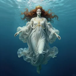 hyperdetailed underwater portrait of a god floating in a robe. by greg rutkowski, highly detailed, digital painting, artstation, smooth, sharp focus illustration, artstation hq. intricate, elegant. art by wlop and artgerm and greg rutkowski, alphonse mucha, medium shot. dan mumford, tomokazu matsuyama, takato yamamoto
