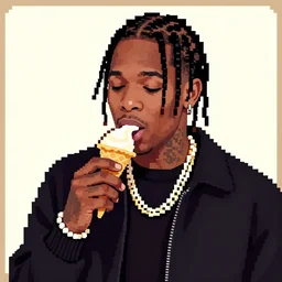 Travis Scott eating ice-cream, pixel art 8 bit graphics