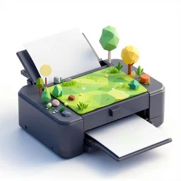 a printer that is printing colorful nature, low poly, on white background, isometric art, 3 d render, insanely detailed, artstation, concept art, behance, ray tracing, smooth, sharp focus, ethereal lighting