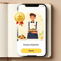 naive painting page, food, waiter, app illustration, award - winning, on artstation, 4 k